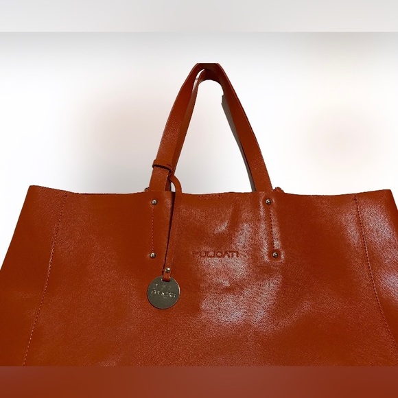 PULICATI Red Saffiano Genuine Italian Leather Large Shopper Tote Bag with Strap - Picture 8 of 14